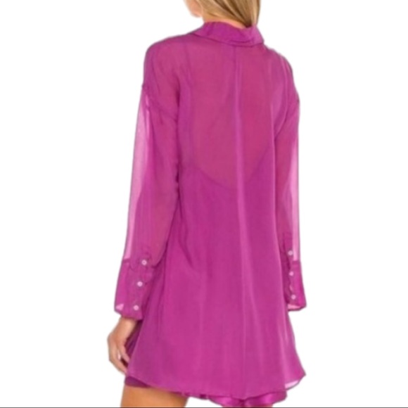Free People Renata XS, S, M, XL 100% Silk Pink Fuchsia Button Front Tunic Top - Picture 4 of 6